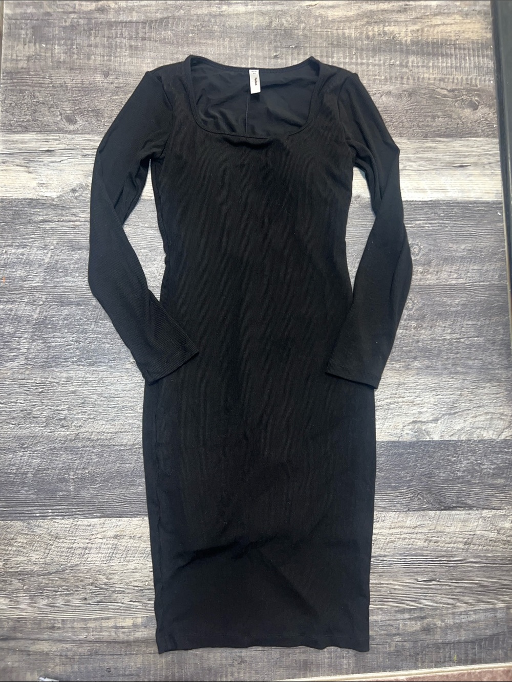 Popilush Shapewear Scoop Neck Black Long Sleeve Midi Dress